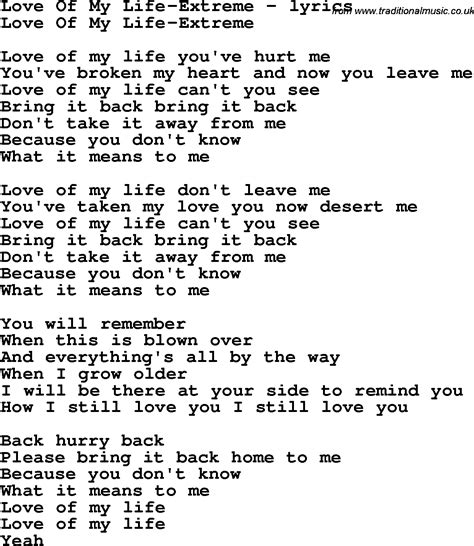 love of my life lyrics deutsch